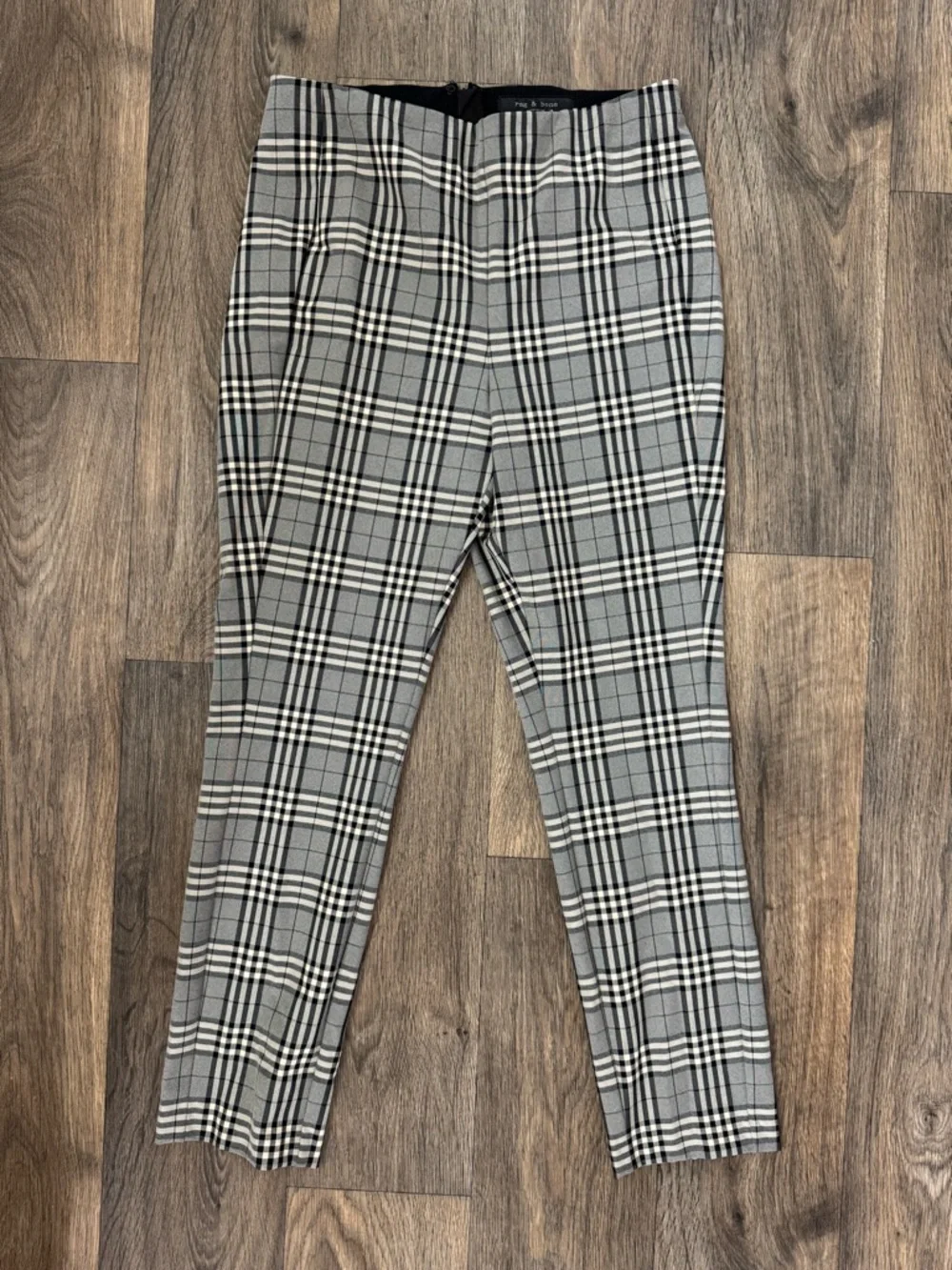 Rag & Bone Simone Plaid Check Ankle Pants Black Tan Women’s 10 Made in USA